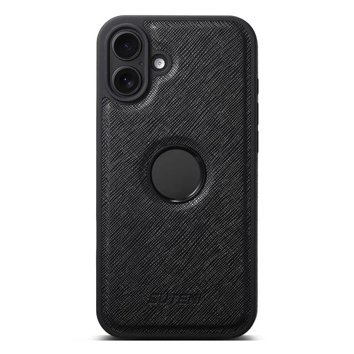 SUTENI M2 For iPhone 16 Magnetic Case Cross Texture Leather Back Cover with Detachable Card Bag - Black - 2