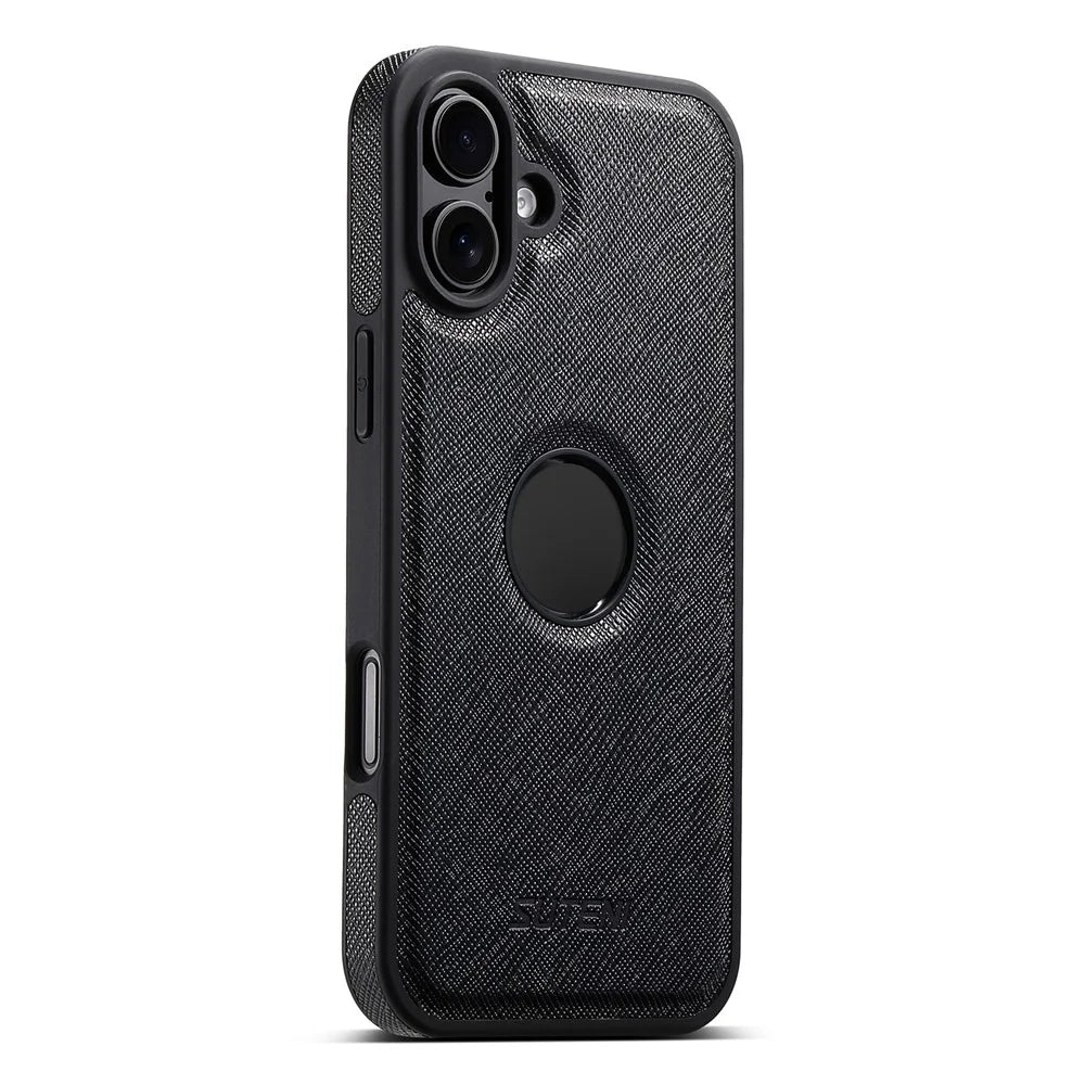 SUTENI M2 For iPhone 16 Magnetic Case Cross Texture Leather Back Cover with Detachable Card Bag - Black - 4