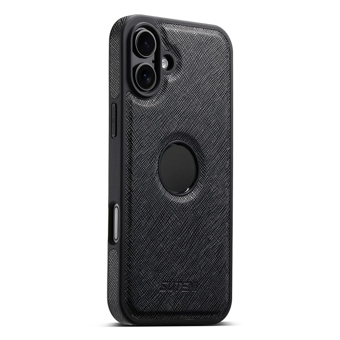 SUTENI M2 For iPhone 16 Magnetic Case Cross Texture Leather Back Cover with Detachable Card Bag - Black - 4