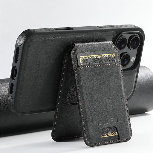 SUTENI M2 For iPhone 16 Pro Magnetic Phone Case Waxy Texture Leather+TPU Cover with Card Bag - Black - 2
