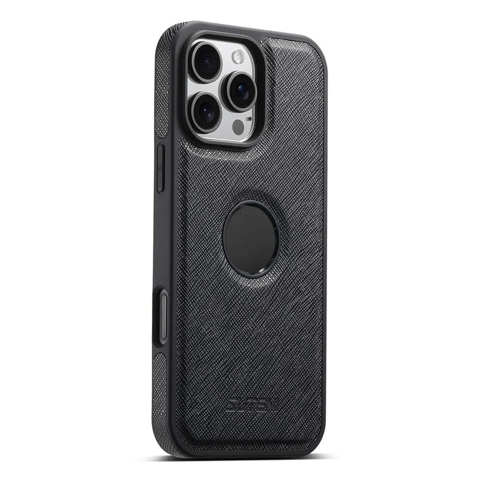 SUTENI G1 For iPhone 16 Pro Max Case Compatible with MagSafe Cross Texture Leather+TPU Phone Cover - Black - 1