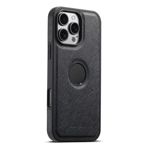 SUTENI G1 For iPhone 16 Pro Case Compatible with MagSafe Cross Texture Leather+TPU Phone Cover - Black - 1