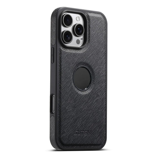 SUTENI G1 For iPhone 16 Pro Case Compatible with MagSafe Cross Texture Leather+TPU Phone Cover - Black - 1
