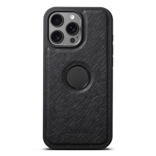 SUTENI G1 For iPhone 16 Pro Case Compatible with MagSafe Cross Texture Leather+TPU Phone Cover - Black - 2
