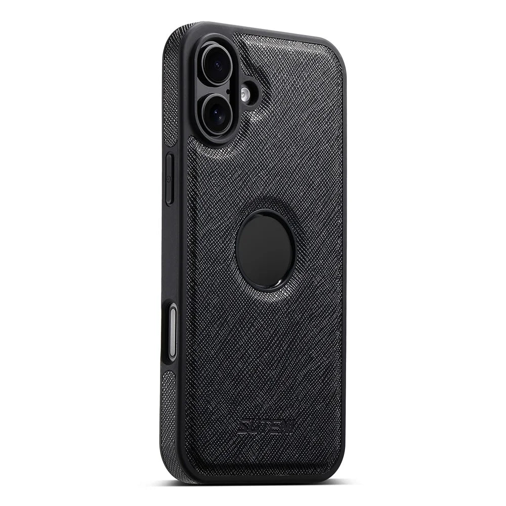 SUTENI G1 For iPhone 16 Case Compatible with MagSafe Cross Texture Leather+TPU Phone Cover - Black - 1