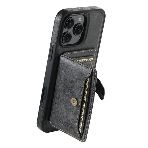 SUTENI M1 For iPhone 16 Pro Magnetic Case Detachable Card Bag Waxy Texture Leather+TPU Cover - Black - 1