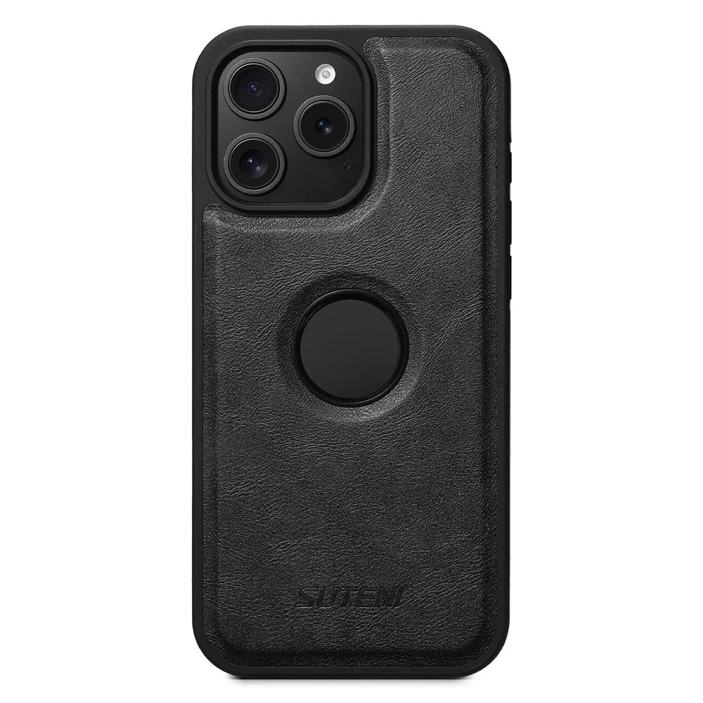 SUTENI M1 For iPhone 16 Pro Magnetic Case Detachable Card Bag Waxy Texture Leather+TPU Cover - Black - 2