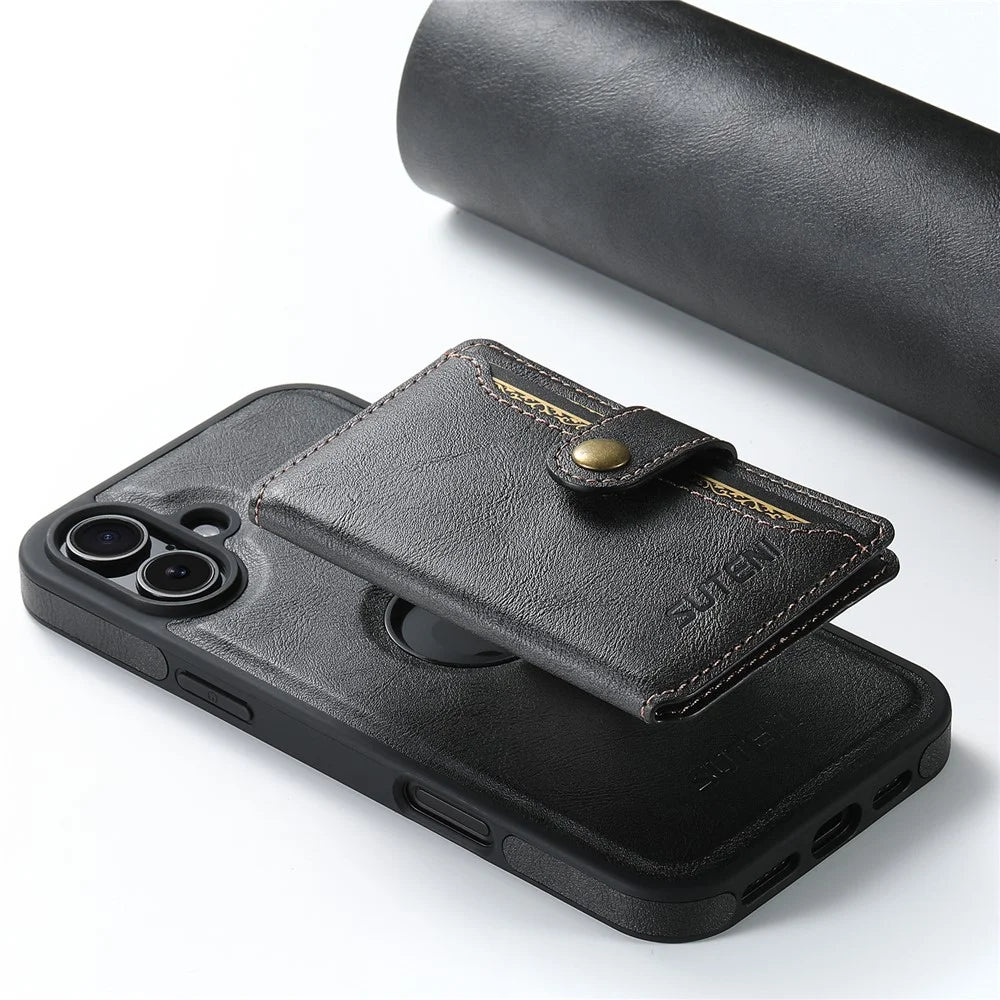 SUTENI M1 For iPhone 16 Plus Magnetic Case Detachable Card Bag Waxy Texture Leather+TPU Cover - Black - 6