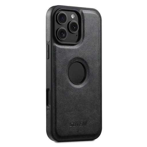 SUTENI G1 For iPhone 16 Pro Max Magnetic Case Waxy Texture Leather Coated TPU Phone Cover - Black - 1