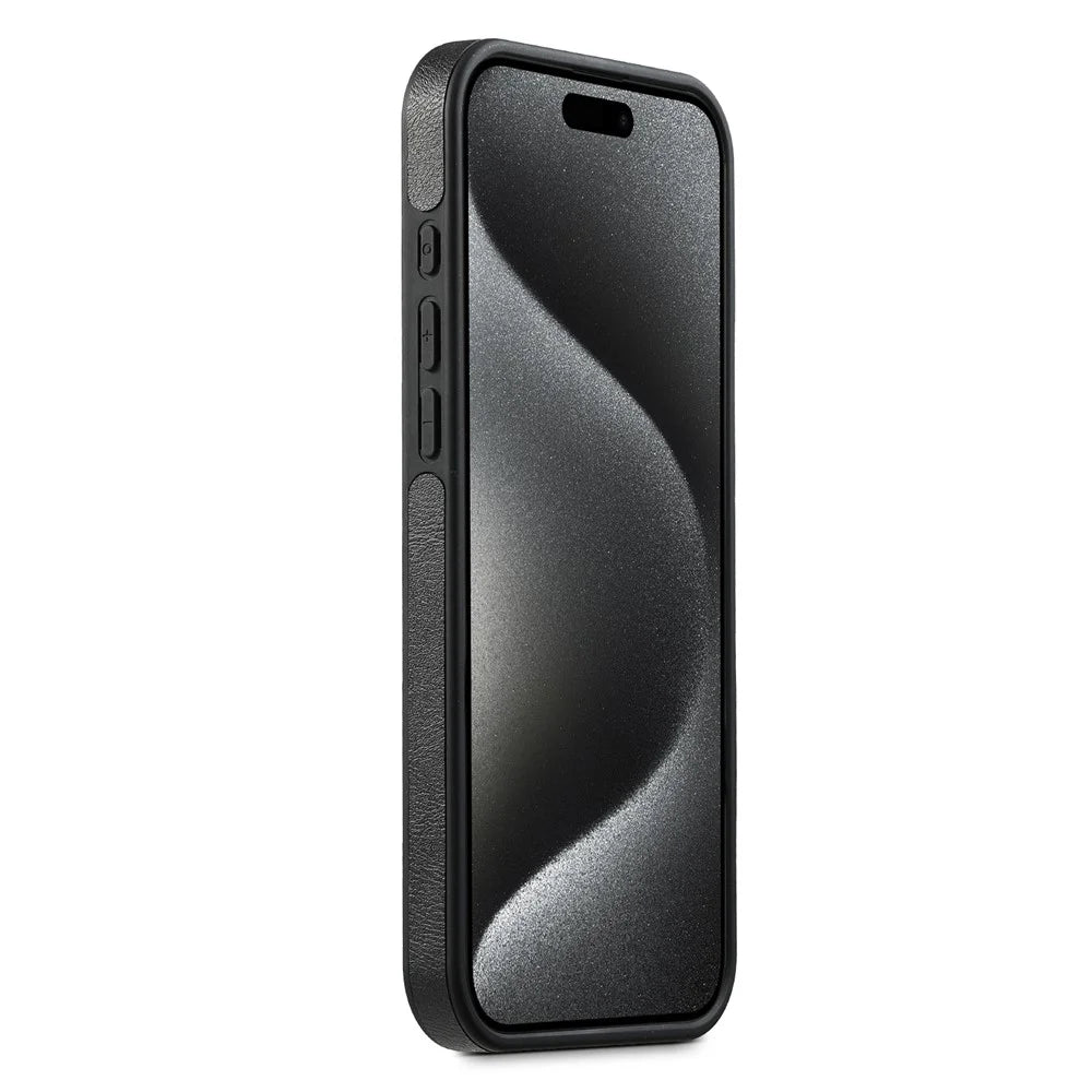 SUTENI G1 For iPhone 16 Pro Max Magnetic Case Waxy Texture Leather Coated TPU Phone Cover - Black - 2