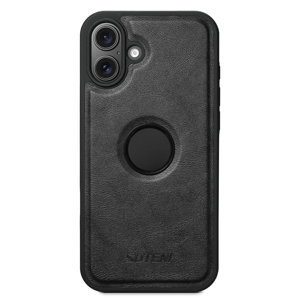 SUTENI G1 For iPhone 16 Magnetic Case Waxy Texture Leather Coated TPU Phone Cover - Black - 3