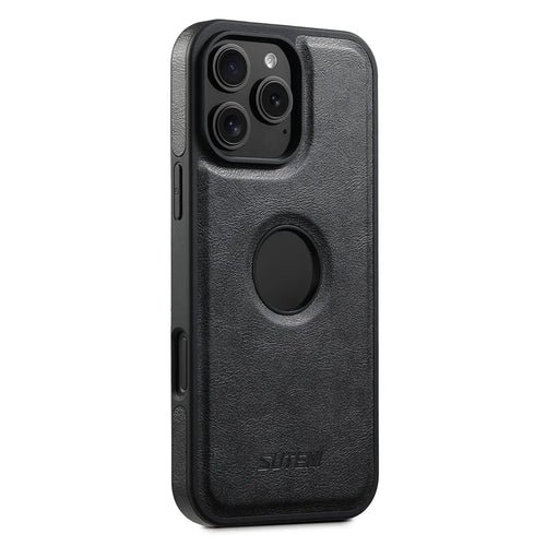 SUTENI G1 For iPhone 16 Pro Magnetic Case Waxy Texture Leather Coated TPU Phone Cover - Black - 1