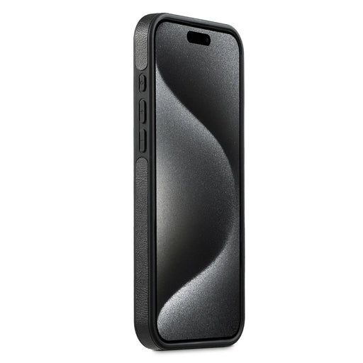 SUTENI G1 For iPhone 16 Pro Magnetic Case Waxy Texture Leather Coated TPU Phone Cover - Black - 2
