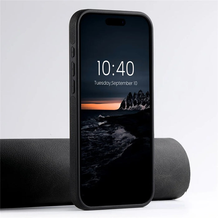 SUTENI G2 For iPhone 16 Pro Magnetic Case Kickstand Litchi Texture Leather+TPU Cover - Black - 2