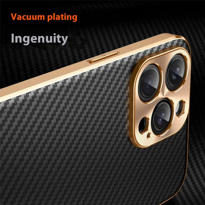 For iPhone 15 Pro Case Carbon Fiber Texture Electroplating Cowhide Leather+TPU Phone Cover - Green - 4