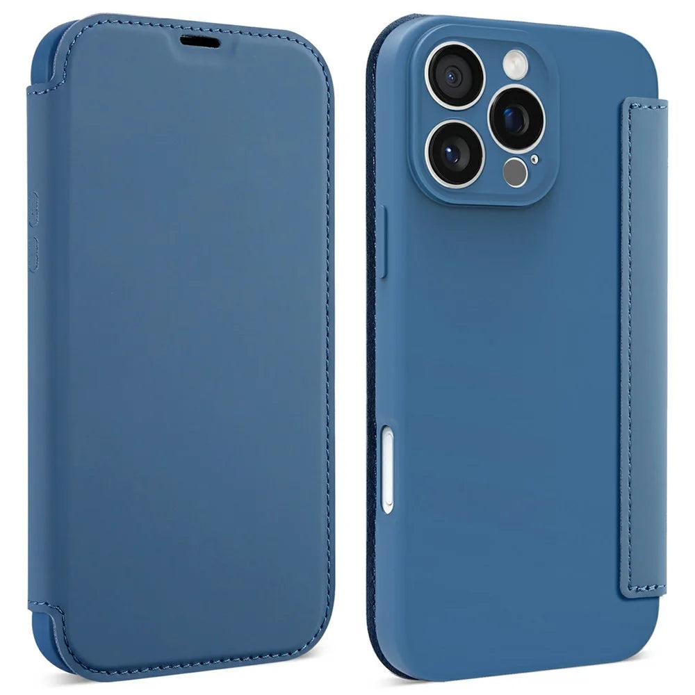 For iPhone 16 Pro Max Case Card Holder Kickstand Liquid Silicone Phone Cover - Sapphire - 1