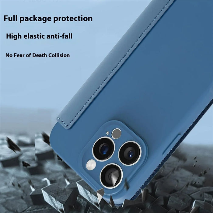 For iPhone 16 Pro Max Case Card Holder Kickstand Liquid Silicone Phone Cover - Sapphire - 5