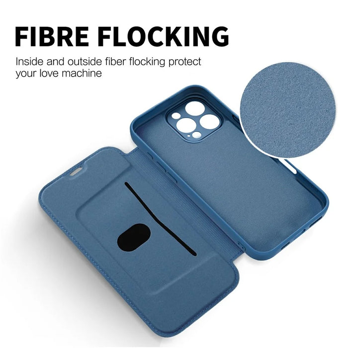 For iPhone 16 Pro Max Case Card Holder Kickstand Liquid Silicone Phone Cover - Sapphire - 6