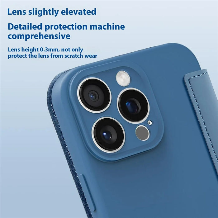 For iPhone 16 Pro Max Case Card Holder Kickstand Liquid Silicone Phone Cover - Sapphire - 7