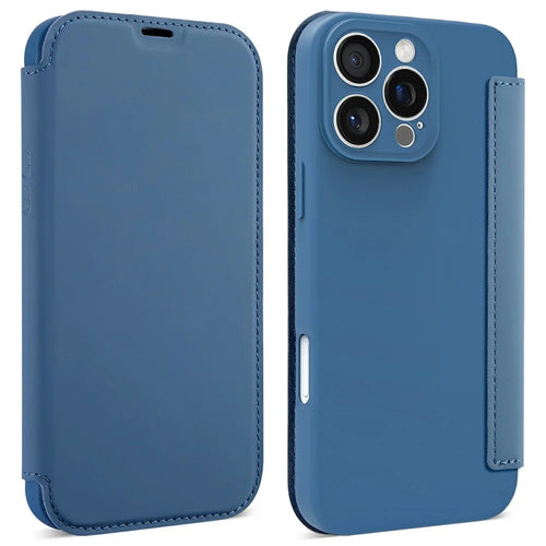 For iPhone 16 Pro Case Card Holder Kickstand Liquid Silicone Phone Cover - Sapphire - 1