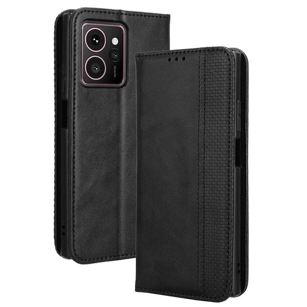 For HMD Skyline Leather Case Wallet Stand Retro Texture Phone Cover - Black - 1