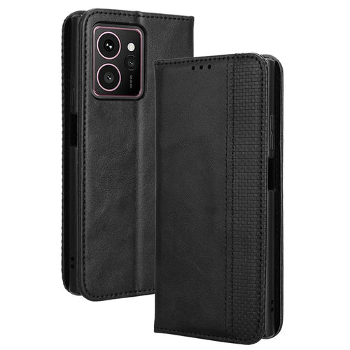 For HMD Skyline Leather Case Wallet Stand Retro Texture Phone Cover - Black - 1