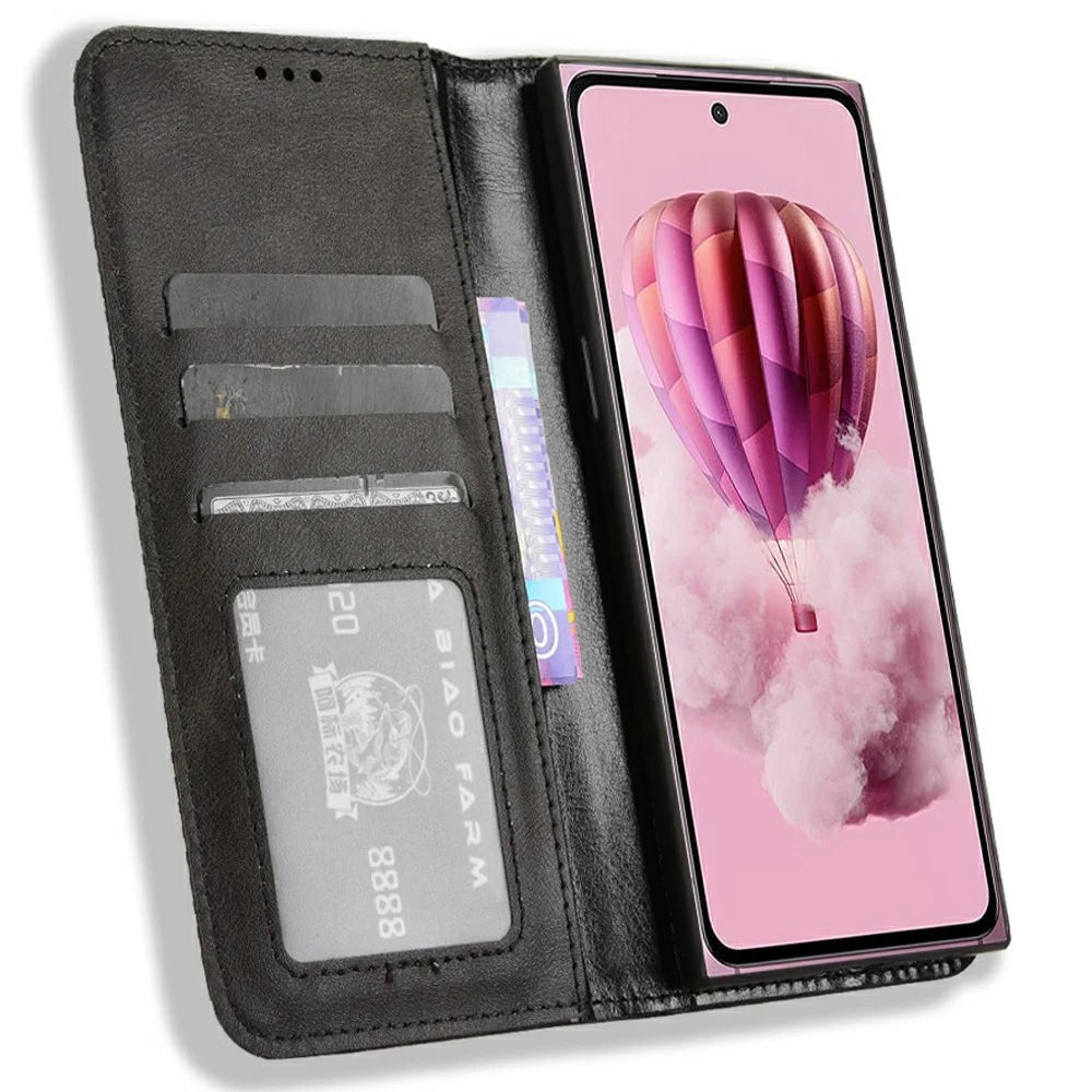 For HMD Skyline Leather Case Wallet Stand Retro Texture Phone Cover - Black - 2