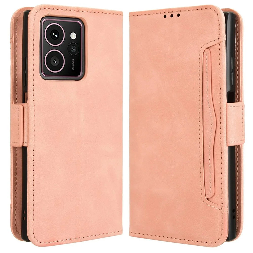 For HMD Skyline Leather Case Phone Wallet Cover with Multiple Card Slots - Pink - 1