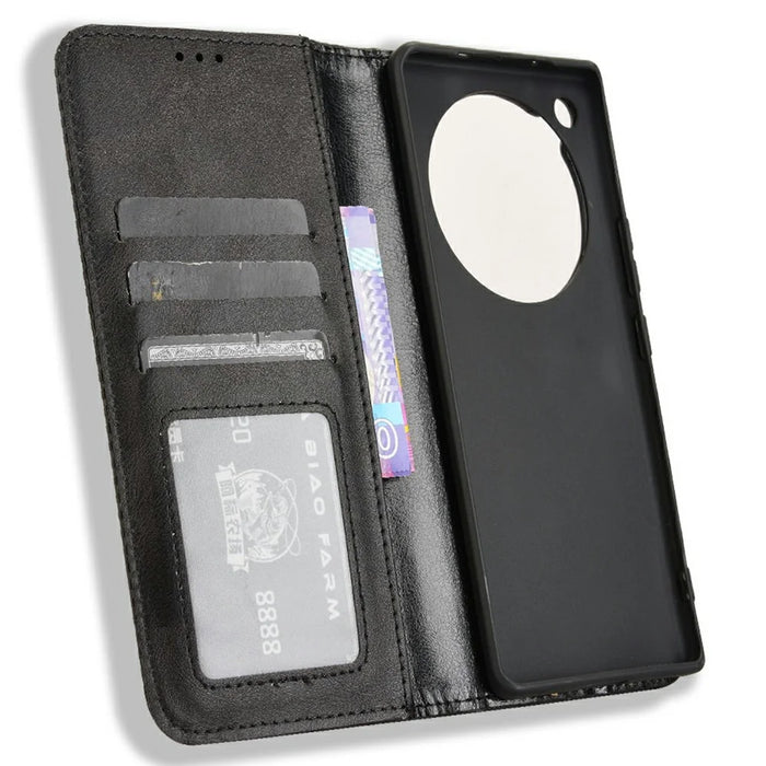 For Infinix Zero 40 5G X6861 Leather Case Wallet Stand Retro Texture Phone Cover - Black - 5