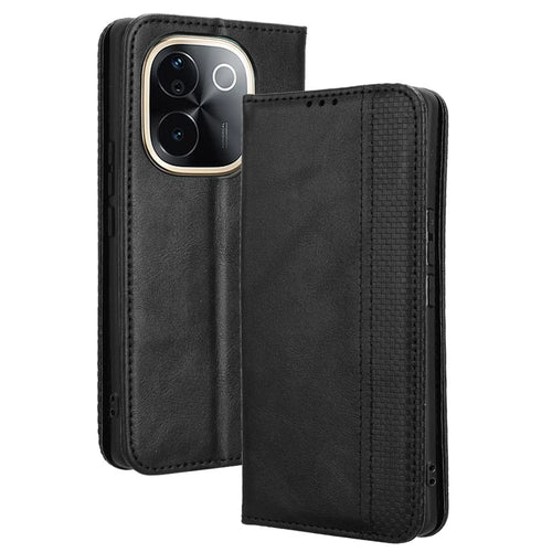 For vivo T3 Pro 5G / iQOO Z9s Pro 5G Leather Case Wallet Stand Retro Texture Phone Cover - Black - 1