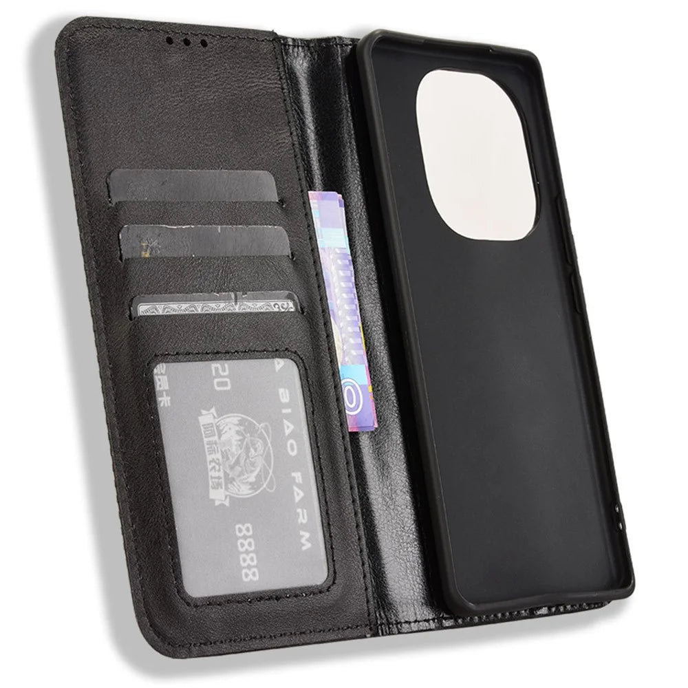 For vivo T3 Pro 5G / iQOO Z9s Pro 5G Leather Case Wallet Stand Retro Texture Phone Cover - Black - 4