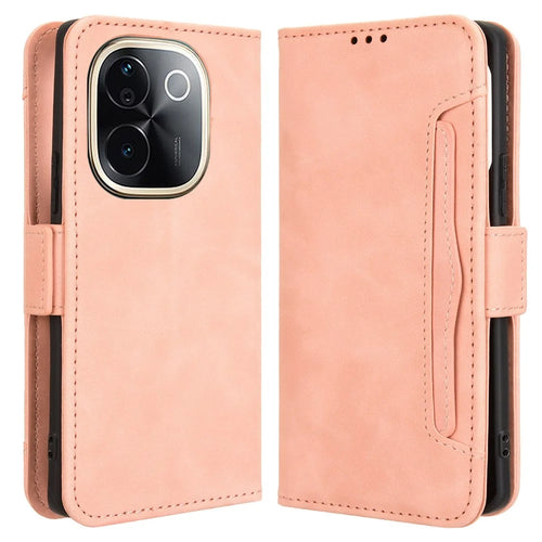 For vivo T3 Pro 5G / iQOO Z9s Pro 5G Leather Case Phone Wallet Cover with Multiple Card Slots - Pink - 1