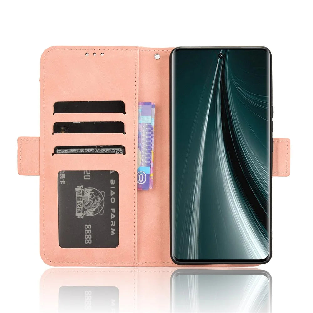 For vivo T3 Pro 5G / iQOO Z9s Pro 5G Leather Case Phone Wallet Cover with Multiple Card Slots - Pink - 3