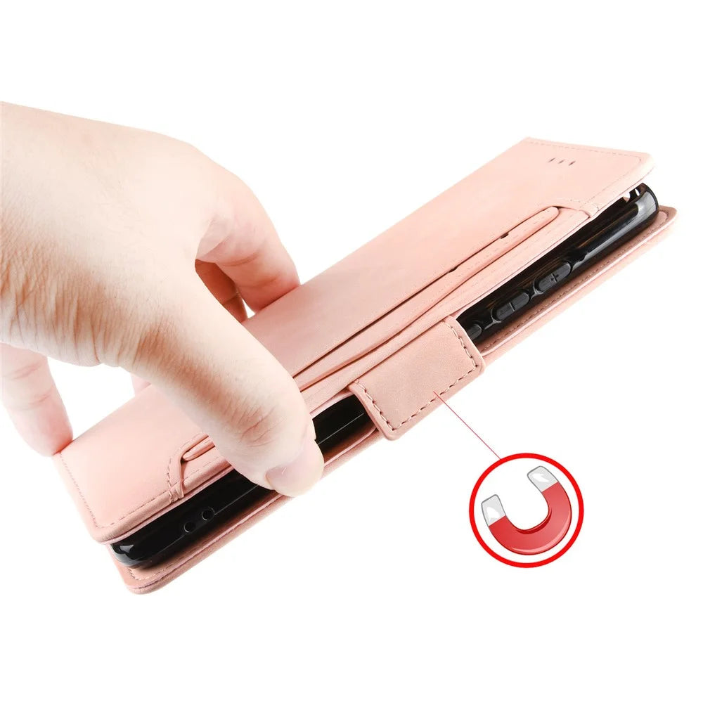 For vivo T3 Pro 5G / iQOO Z9s Pro 5G Leather Case Phone Wallet Cover with Multiple Card Slots - Pink - 6