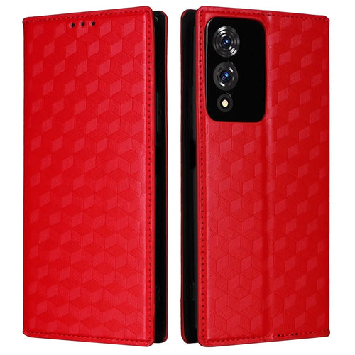 For Cubot A10 Wallet Case Rhombus Imprinted Leather Phone Cover - Red - 1