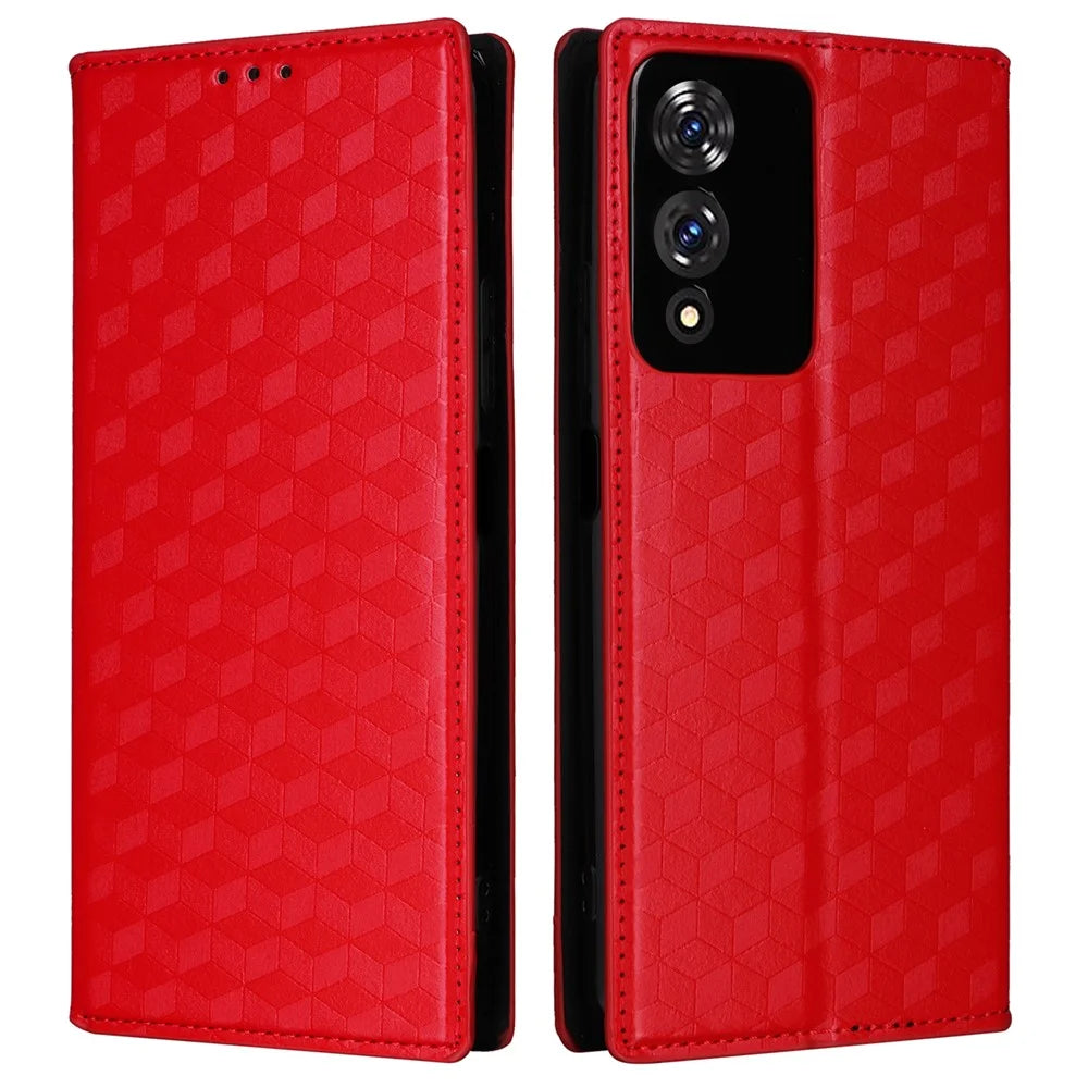 For Cubot A10 Wallet Case Rhombus Imprinted Leather Phone Cover - Red - 1