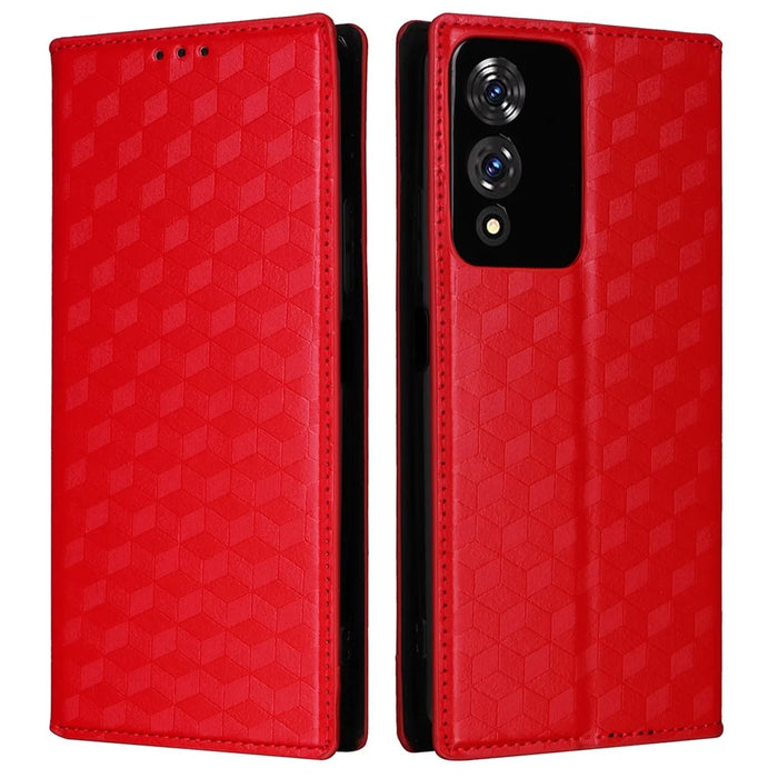 For Cubot A10 Wallet Case Rhombus Imprinted Leather Phone Cover - Red - 1