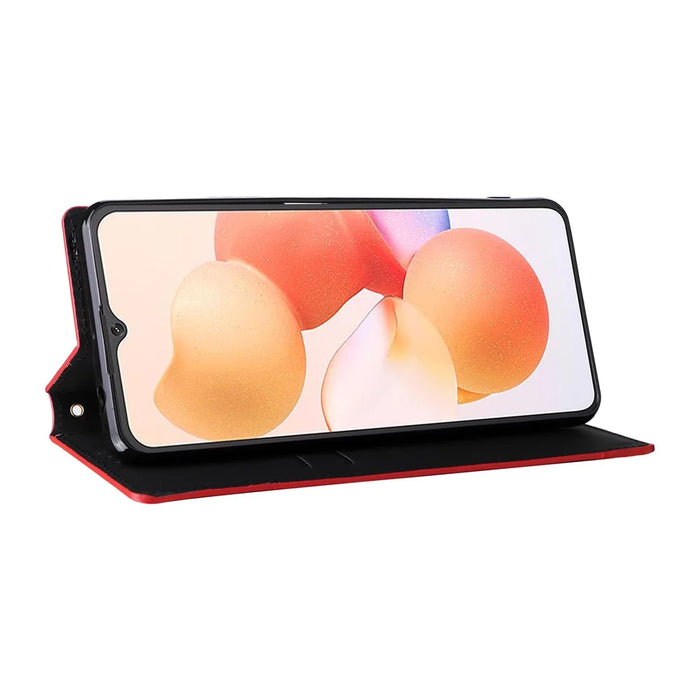 For Cubot A10 Wallet Case Rhombus Imprinted Leather Phone Cover - Red - 3