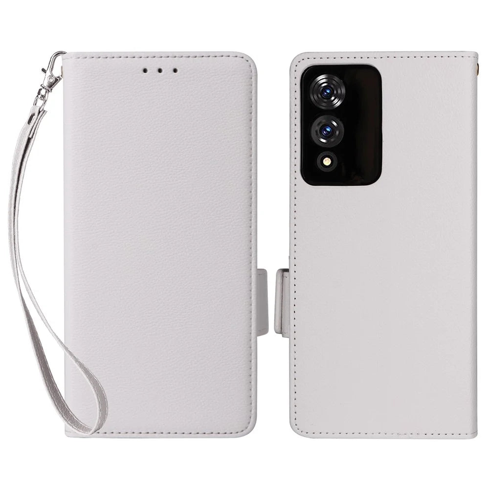 For Cubot A10 Case with Wrist Strap Litchi Texture PU Leather Wallet Phone Cover - White - 1