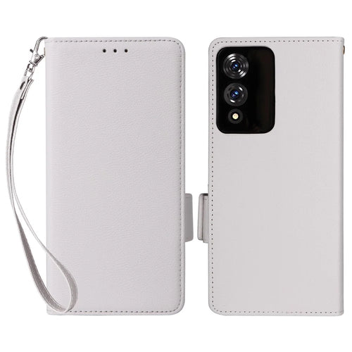 For Cubot A10 Case with Wrist Strap Litchi Texture PU Leather Wallet Phone Cover - White - 1