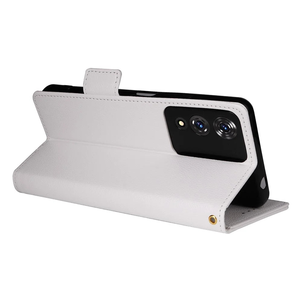 For Cubot A10 Case with Wrist Strap Litchi Texture PU Leather Wallet Phone Cover - White - 4