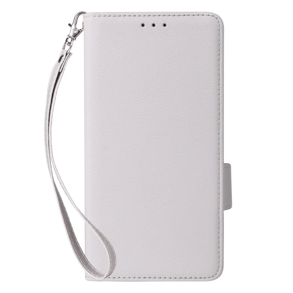 For Cubot A10 Case with Wrist Strap Litchi Texture PU Leather Wallet Phone Cover - White - 7