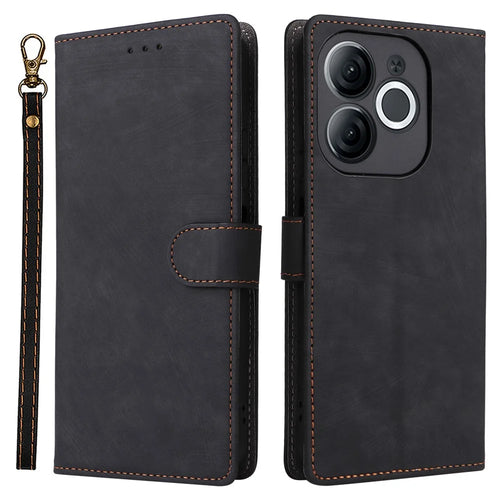 For itel A80 4G A671LC Wallet Case RFID Blocking PU Leather Cover Stand View - Black - 1