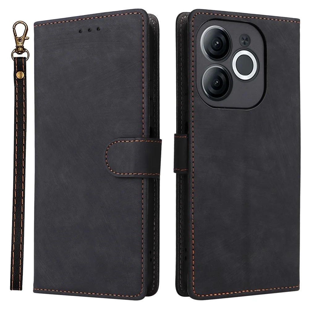 For itel A80 4G A671LC Wallet Case RFID Blocking PU Leather Cover Stand View - Black - 1