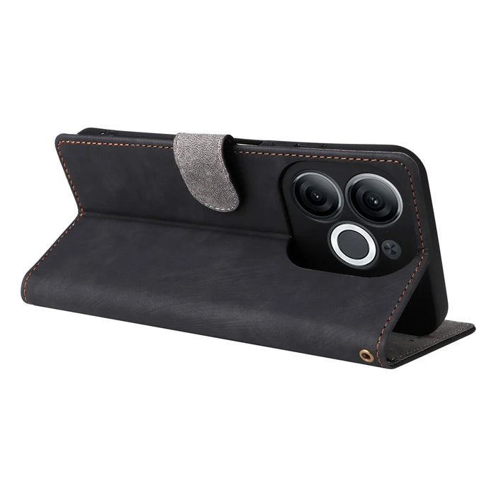 For itel A80 4G A671LC Wallet Case RFID Blocking PU Leather Cover Stand View - Black - 4