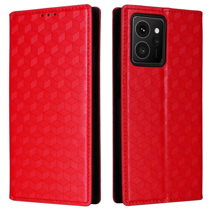 For HMD Skyline Wallet Case Rhombus Imprinted Leather Phone Cover - Red - 1