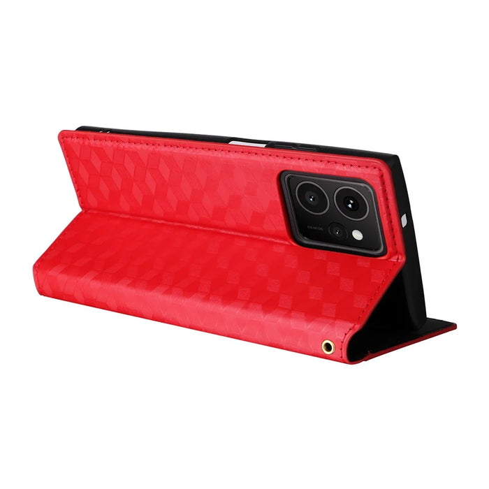 For HMD Skyline Wallet Case Rhombus Imprinted Leather Phone Cover - Red - 4