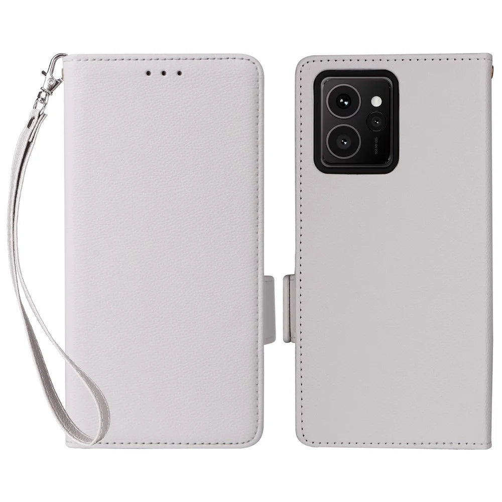 For HMD Skyline Case with Wrist Strap Litchi Texture PU Leather Wallet Phone Cover - White - 1