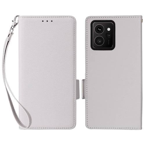 For HMD Skyline Case with Wrist Strap Litchi Texture PU Leather Wallet Phone Cover - White - 1