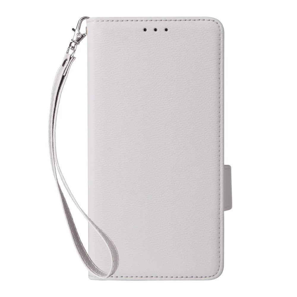 For HMD Skyline Case with Wrist Strap Litchi Texture PU Leather Wallet Phone Cover - White - 7